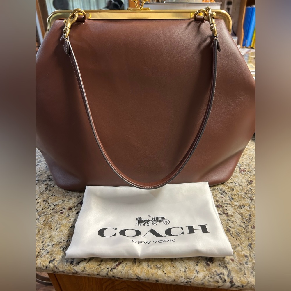 Coach Dark Brown Leather kisslock Shoulder Bag